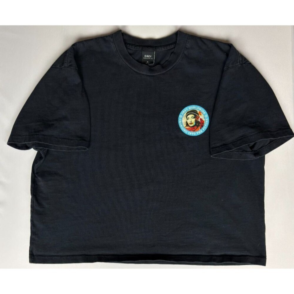 OBEY Charging Into The Future Graphic T Shirt Medium Black Short Sleeve Boxy Fit